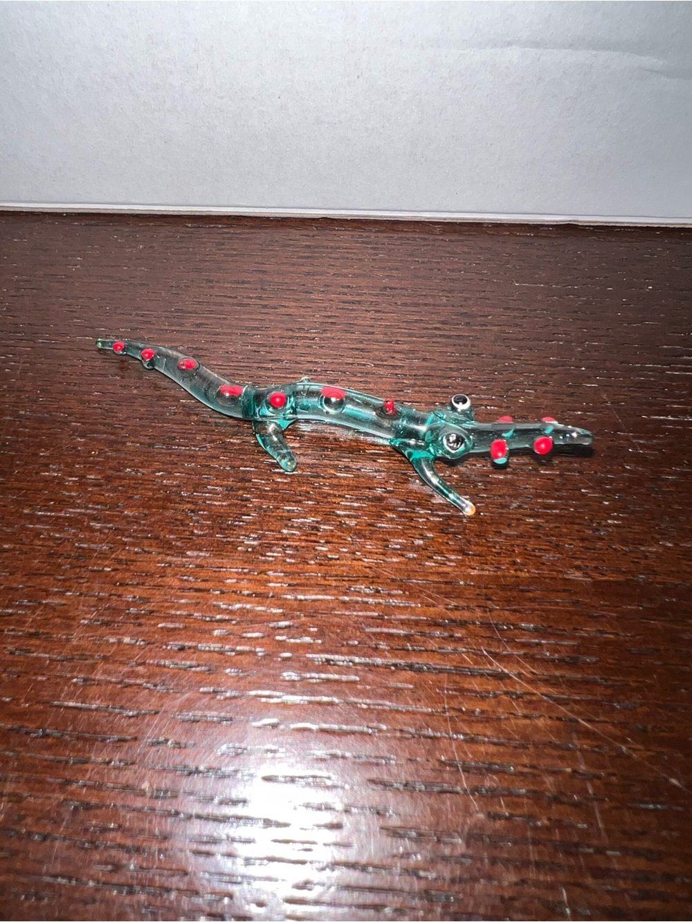Glass Decorative Lizard Figurine - Green with Red Accents